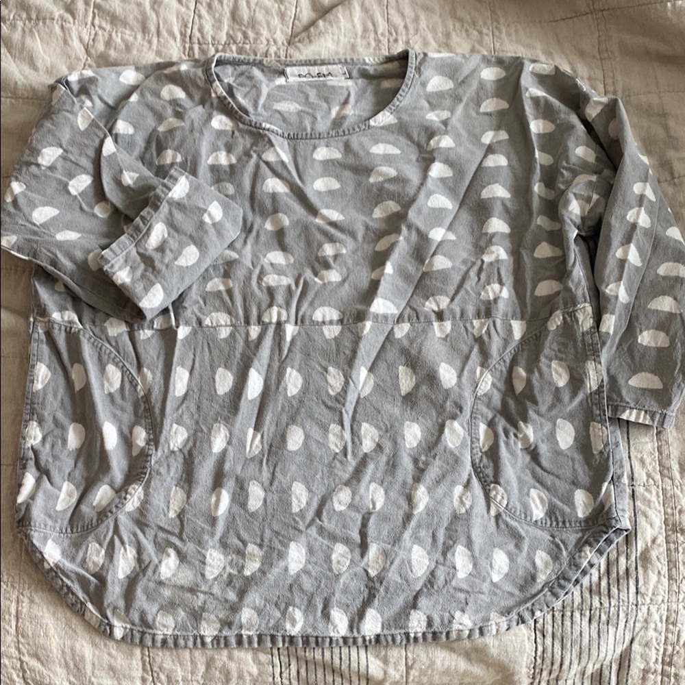 Gray and White Block-printed Top from PO-EM